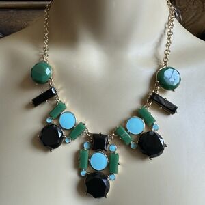 Kate Spade New York Statement Bib Necklace 32" Green Blue Teal Beads Gold Plated